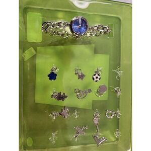 Mudd Charm Bracelet Watch Blue Dial + Charm Lot Case Included